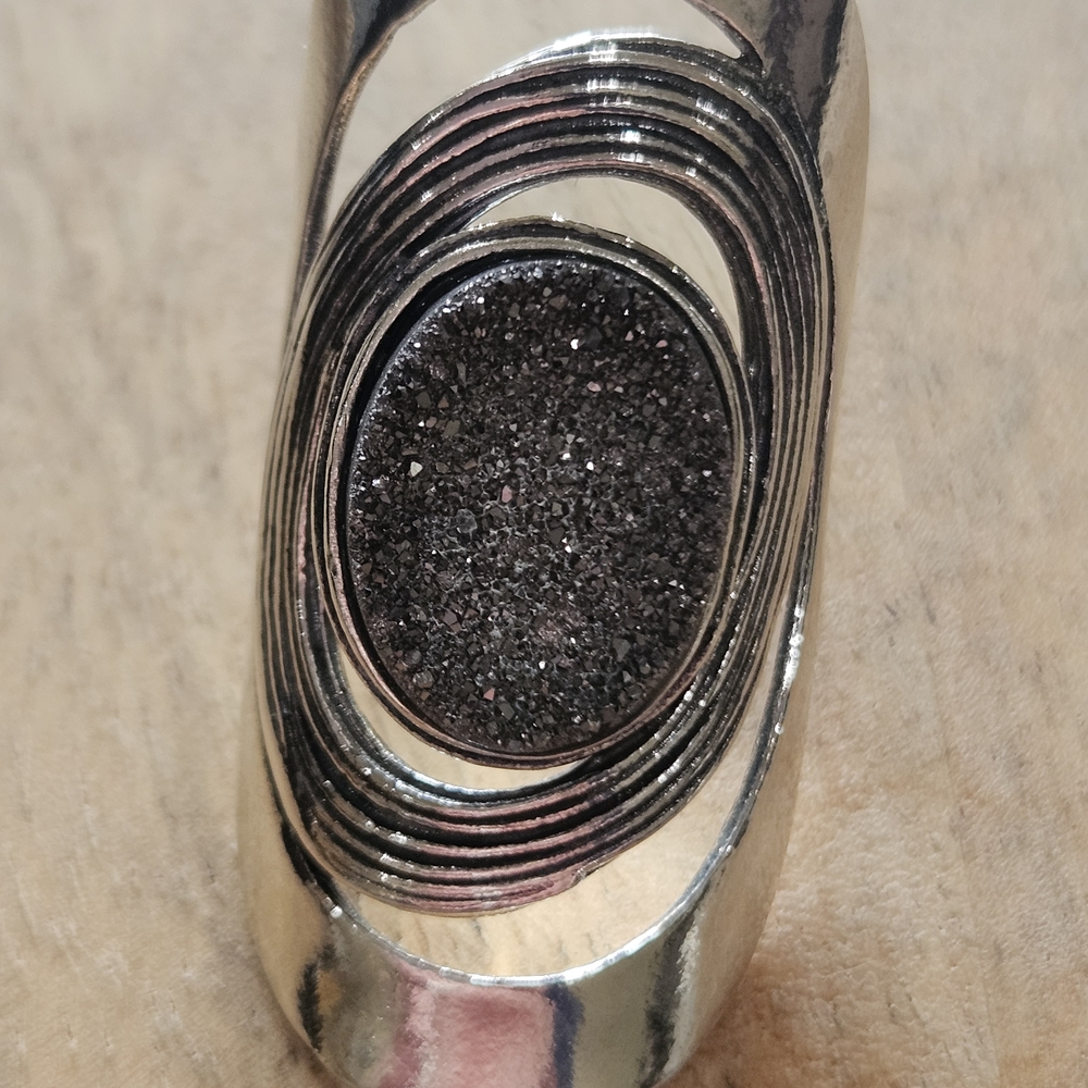 Silver 925 Statement Ring With Black Stone - image 6